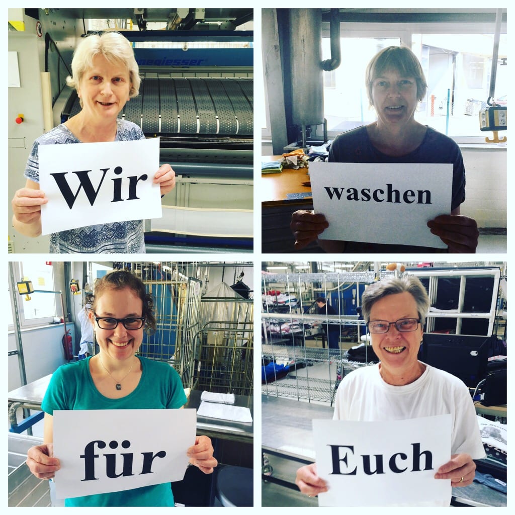 Die Textilfplege der Alexianer. Vier Mitarbeiterinnen aus der Textilpflege.